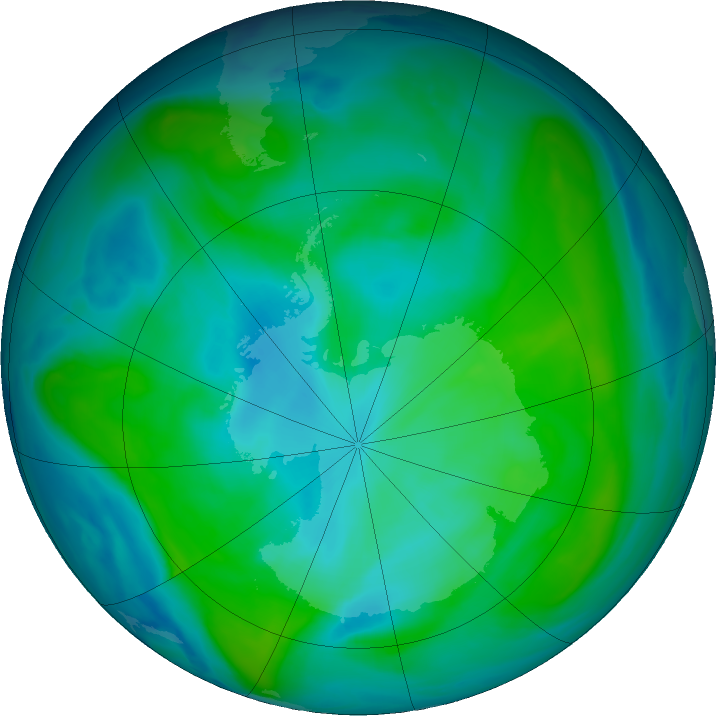 Antarctic ozone map for 03 February 2020
